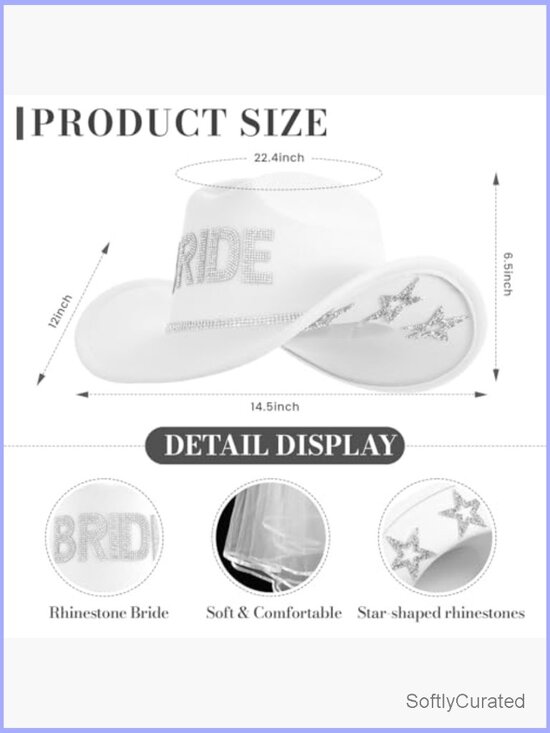 Bride Cowgirl Hat Rhinestone Set with Star Glitter Hat Earrings Necklace main image 4